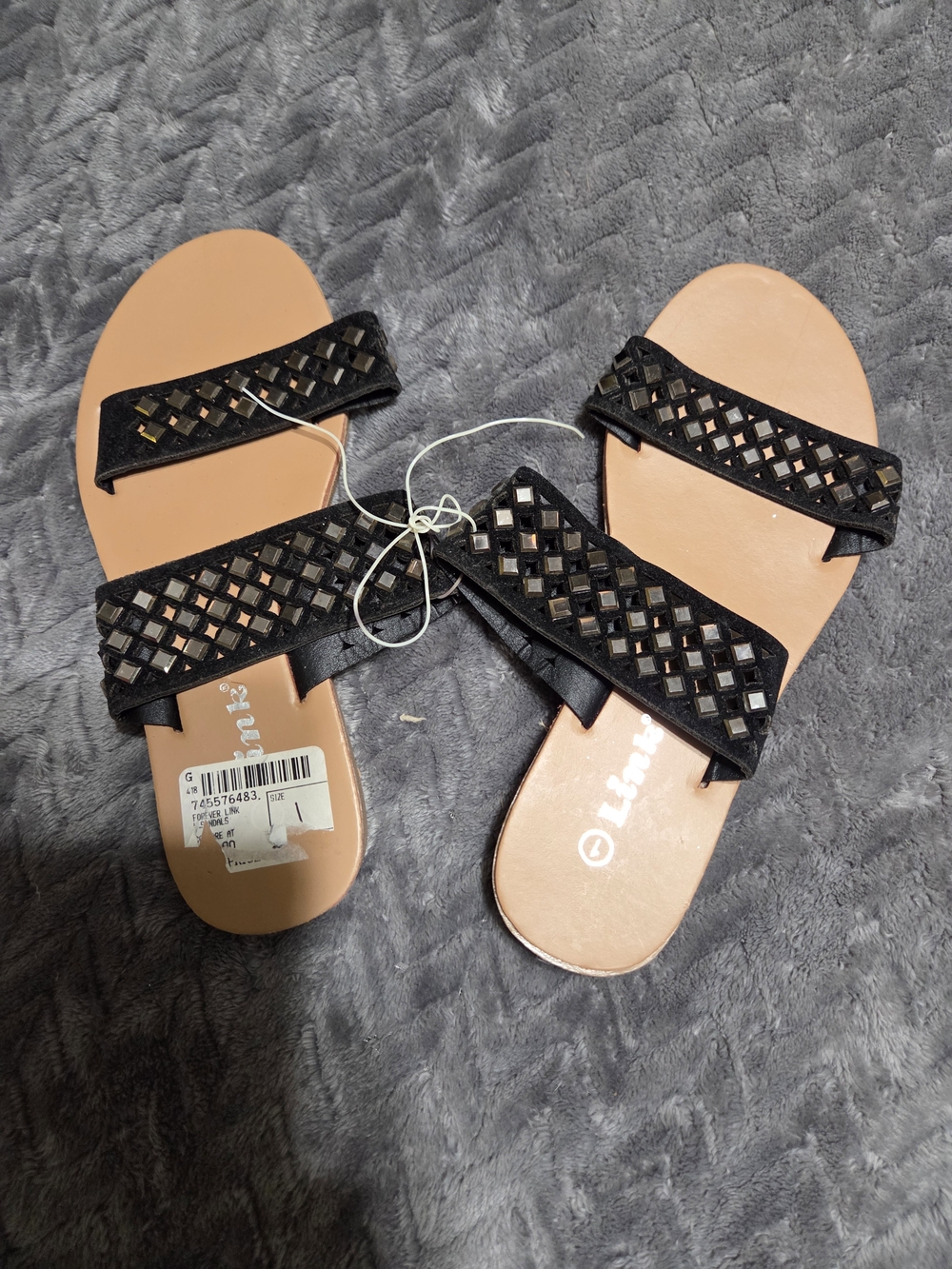 Link Black Studded Double-Band Slide Sandals